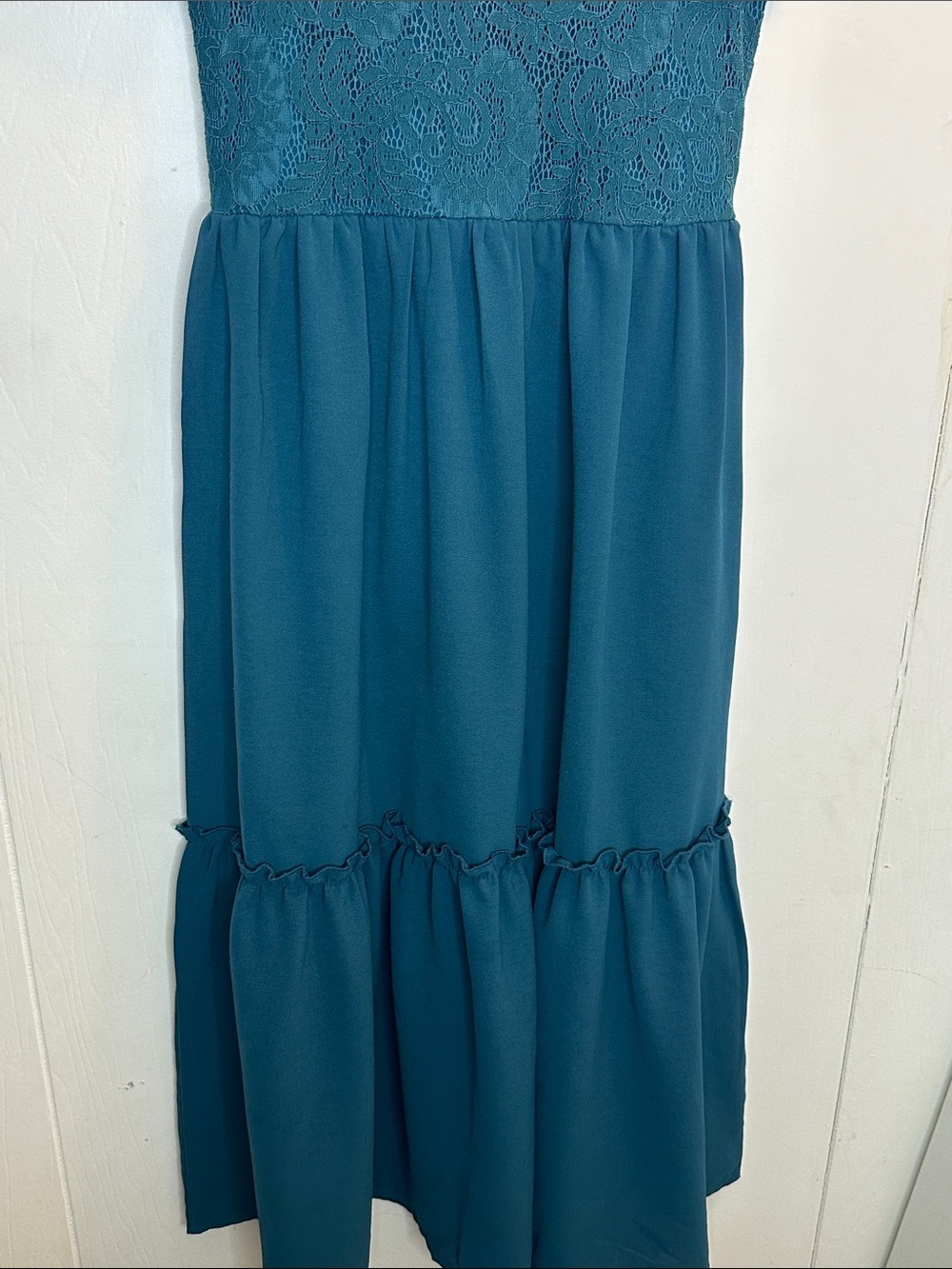 Girls Teal Lace-Top Tiered Formal Dress - Picture 3 of 7